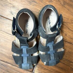 Stride Rite Black and Blue Kids Leather Sandals